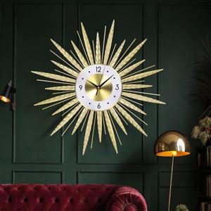 Anmotpe 23 inch Gold Starburst Wall Clock, Silent Non-Ticking Large Modern Starburst Decorative Clock for Home Decor, Living Room, Bedroom, Office