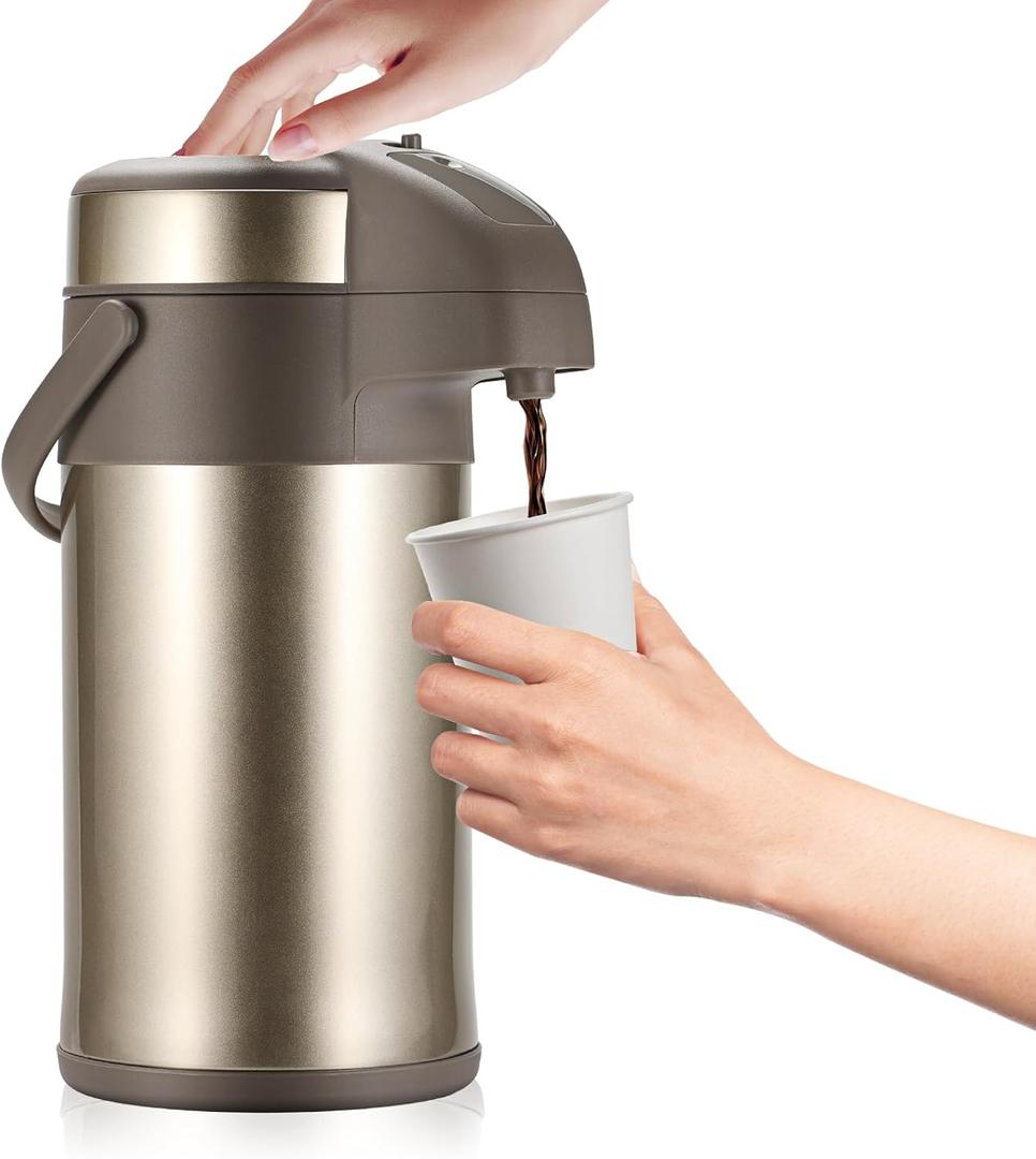 OJOJ 4L/133OZ Thermal Coffee Carafe with Pump, Thermal Beverage Dispenser, Coffee Airpot Stainless Steel Coffee Carafe for Hot Drinks Gold (4000 ml)