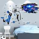 Basketball Wall Decal 3D Galaxy Blue Out of Space Milky Way Decor Sticker Player Dunk Star Art for Nursery Walls Bedroom Ceiling