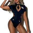 TARZNGGLOP Sexy Police Costume Women Sexy Halloween Costumes Female Cop Lingerie Woman Police Officer Cosplay Naughty Lingerie Outfits with Fishnet Bodystocking (one size)