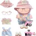 17cm Clothes Set(NO Doll)- Cute Clothes for Dress up Unique Style, Exquisite Luxury Designer Accessories Dolls Outfit 6 Piece Set(Sweater+Jumpsuit+Hat+Glasses+Camera+White Shoes)