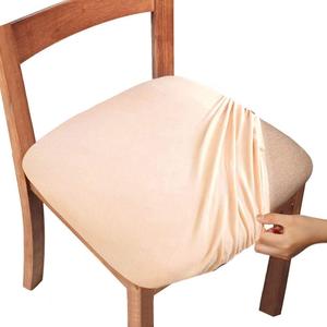 Gute Chair Seat Cover,Velvet Seat Covers for Dining Chairs, Stretch Fit Washable Chair Cushion Protectors Set of 6, Soft Removable Kitchen Chair Slipcovers with Elastic Ties Beige