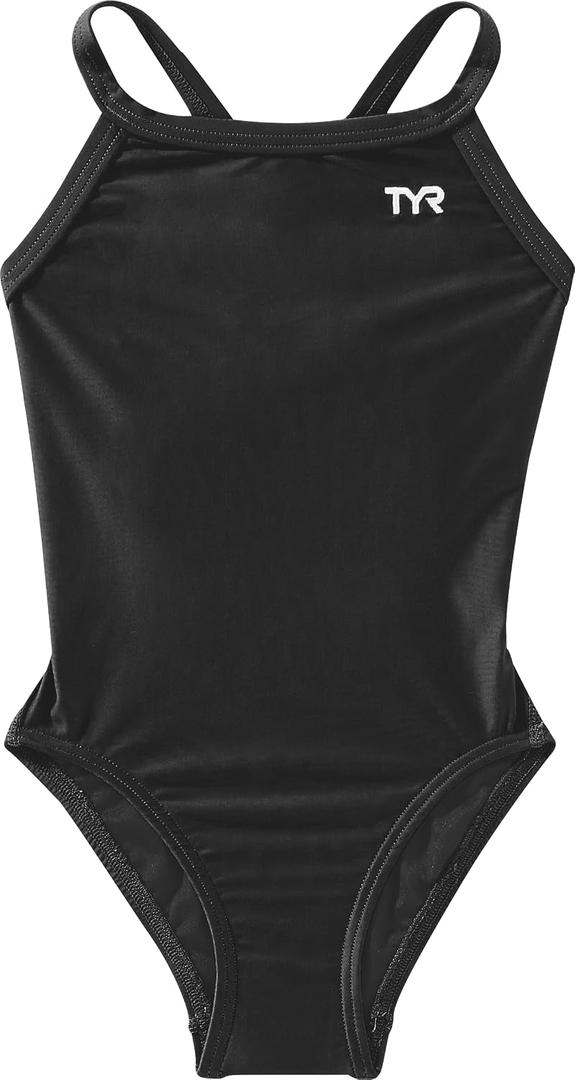 TYR Sport Girls' Solid Diamondback Swim Suit (Black, 24)