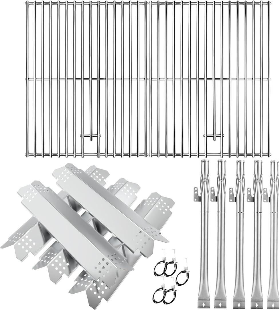BQMAX Grill Parts for Nexgrill 5 Burner Gas Grill 720-0888 720-0888A 720-0888N, Cooking Grate, Heat Plates Shield and Burner for Nexgrill 5 Burner Replacement Parts for 720-0888 Nexgrill Parts