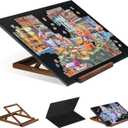 Tektalk Foldable Jigsaw Puzzle Board with 3 Angle Adjustable Bracket/Stand, Lightweight Portable Puzzle Mat Plateau with Wooden Easel, Foldaway Felt Puzzle Table, for Up to 1000 Pieces - Black