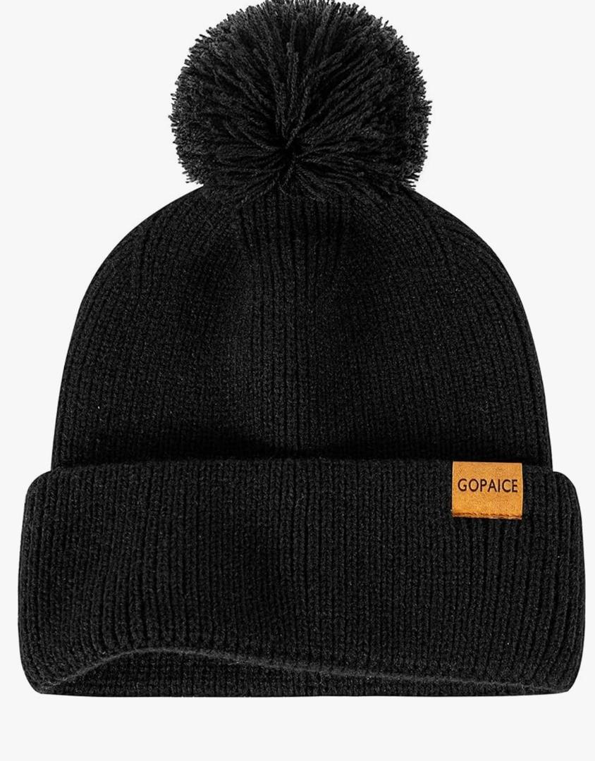 Womens Winter Knitted Beanie Hat, Knitted Soft Ski Cuff Cap with Pom Pom Warm Fleece Lined Hat, Pack Of 3