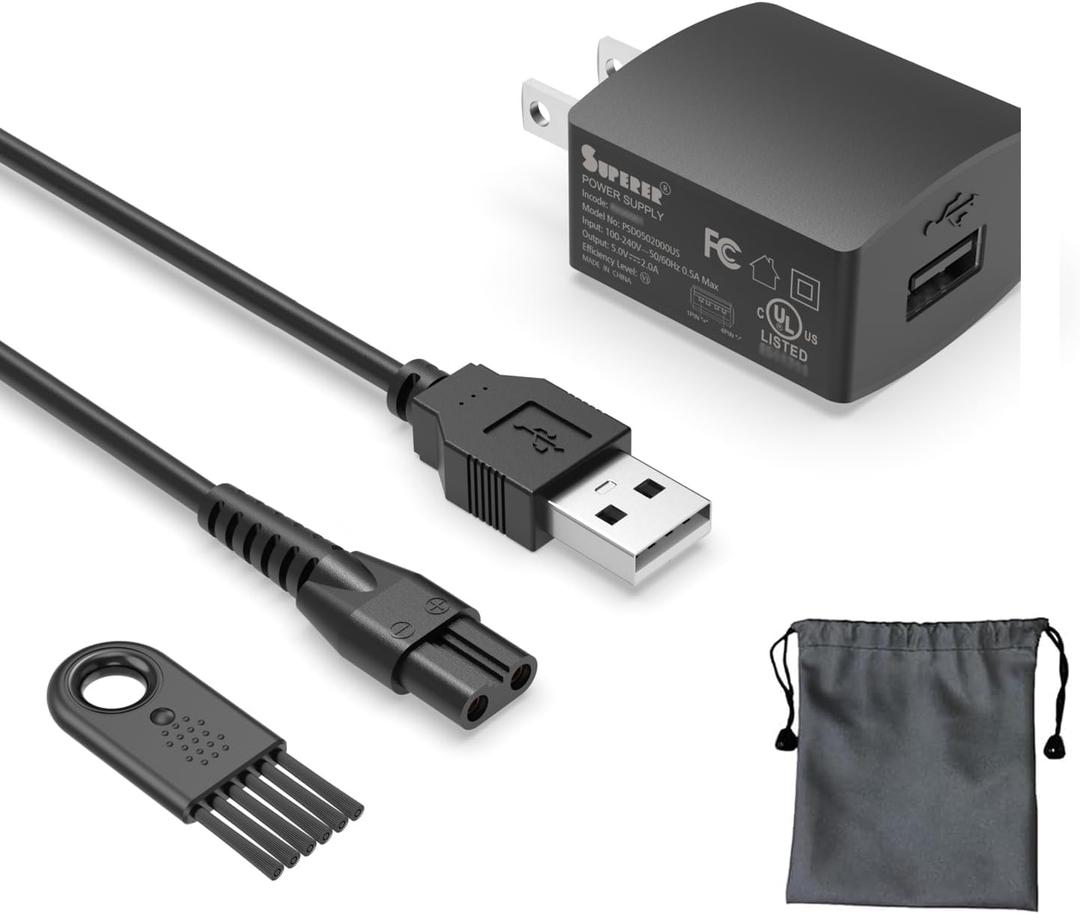 Superer Charger Replacement Fit for Manscaped Lawn Mower 3.0/2.0 Electric Hair Trimmer Power Cord UL Listed - Complete Storage and Care Kit