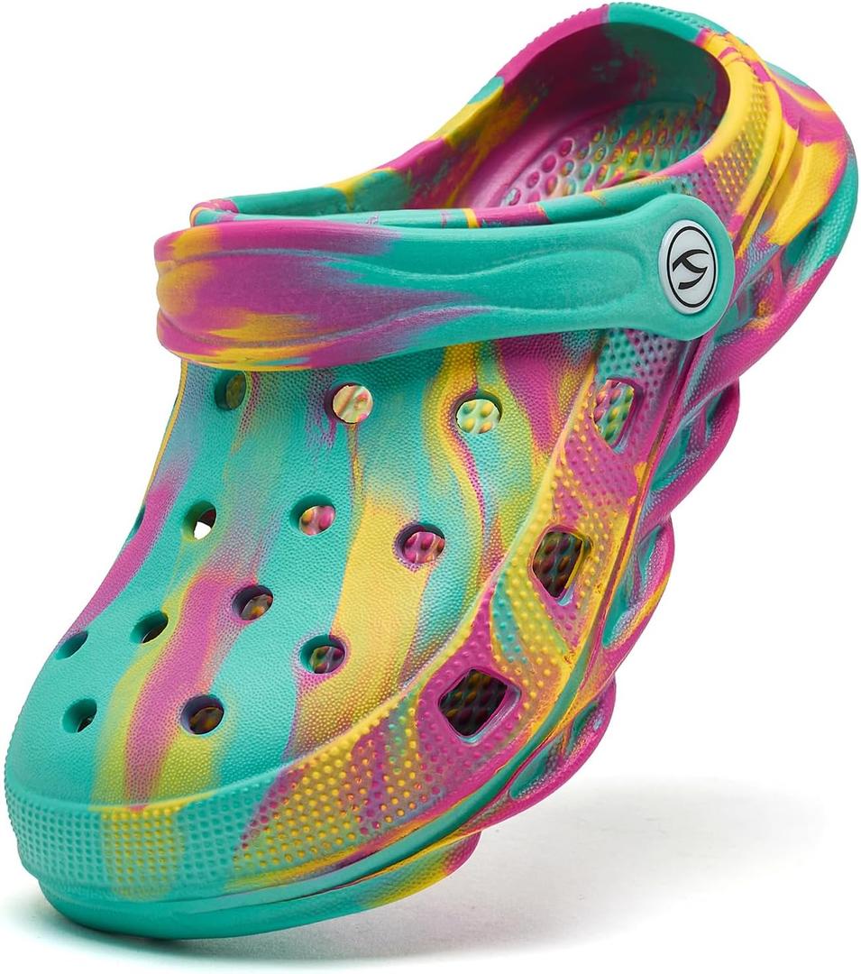HOBIBEAR Boys and Girls Classic Graphic Kids Garden Clogs Slip on Water Shoes (Iridescent-Size 4.5 Big Kid)