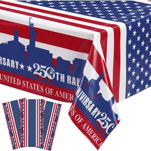 Fanfanwin 3pcs 4th of July USA Plastic Tablecloth for 250th Anniversary, 54x108 Disposable American Flag Tablecloths, Party Table Cloth for Independence Day, Veterans Day, Dinner, Party Supplies