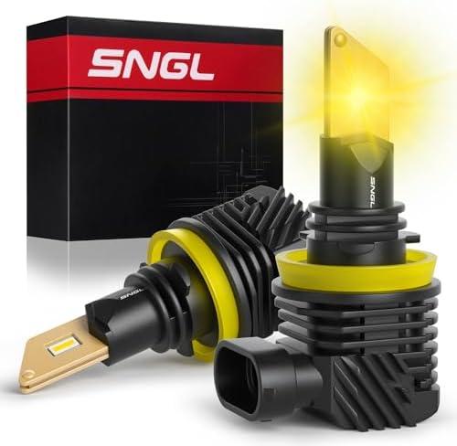 SNGL H11/H8/H16 LED Fog Light Bulbs or DRL, 3000K Amber Yellow, 13000LM Per Set, 500% Brightness, Fanless, for Fog Light or Powersport, Pack of 2