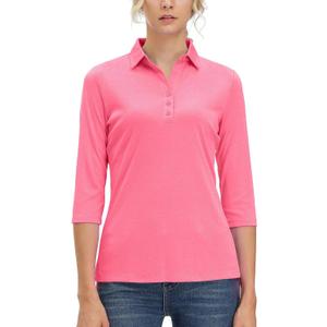 MOHEEN Womens Dry Fit Polo Shirt 3/4 Sleeve Golf Collared Shirts UPF 50+ Top (Pink, XXL)