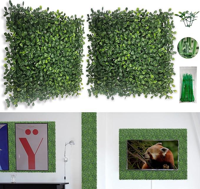 Bybeton Artificial Grass Wall Panel,10"x 10"(50Pcs) Boxwood Faux Green Wall Panels for Interior Wall, Backdrop Wall,Garden Wall and Indoor Outdoor Plant Wall Decor