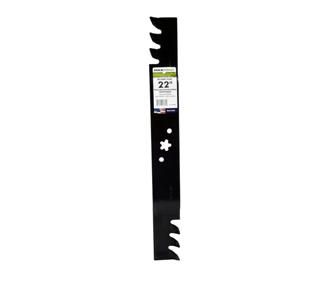 MaxPower 331749XB Commercial Mulching Blade for 22 in. Cut Craftsman, Husqvarna and Poulan Mowers Replaces OEM #'s 580244001, 580244002, 587199603