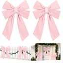 Hungdao 2 Pack Large Pink Wreath Bows 24x36 Waterproof Fabric Bows Outdoor Wedding Decorative Farmhouse Ornaments for Valentine Wedding Party Hanging Wall Front Indoor Decor