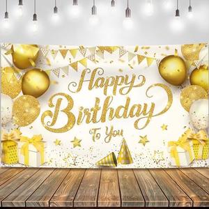 KatchOn, Gold Happy Birthday Banner - XtraLarge 72x44 Inch | Birthday Decorations for Women, Men, Boys and Girls | Hbd Banner Backdrop Gold and White Party Decoration 2 pack