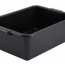 black plastic dish bin