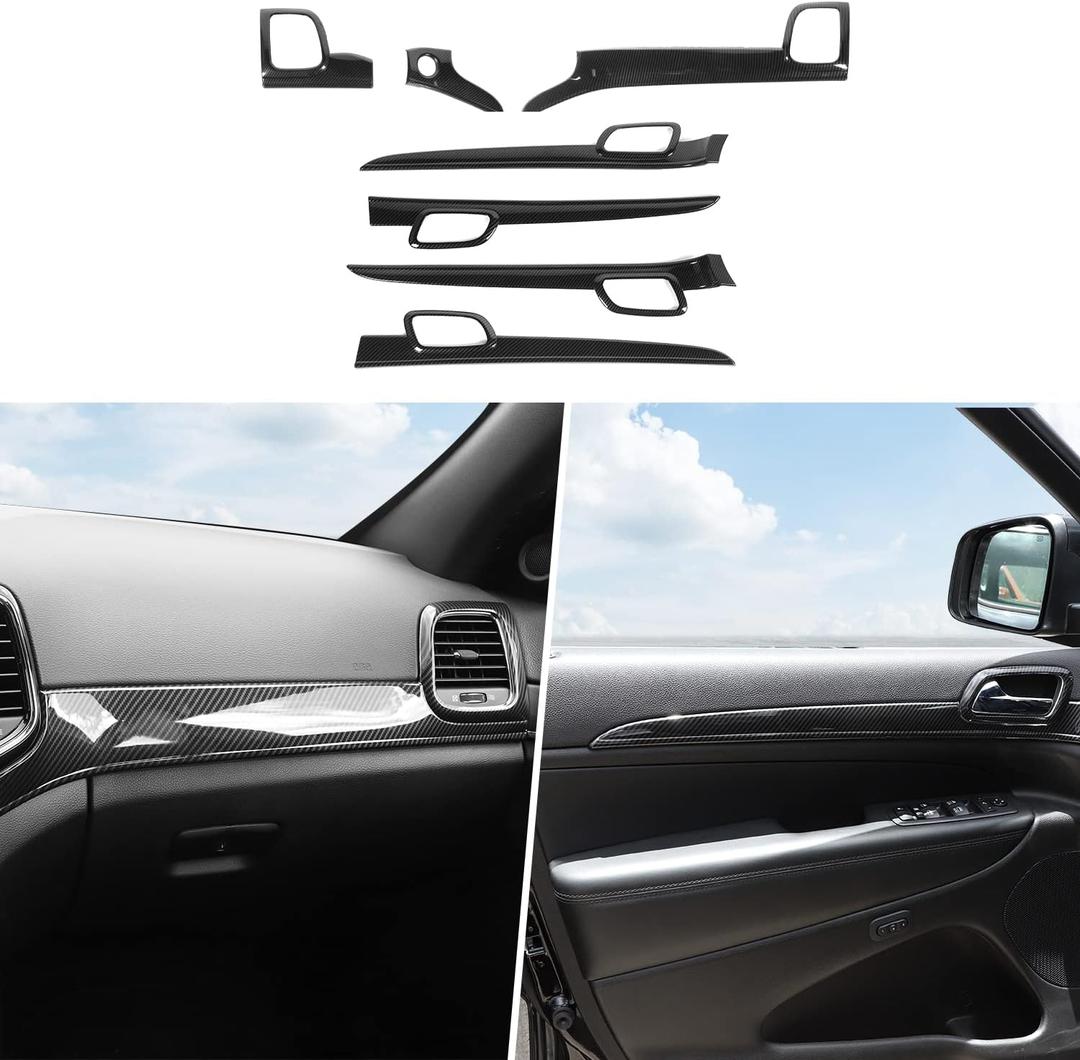 CheroCar for Jeep Grand Cherokee Dashboard Panel Trim & Door Handle Cover Kits Interior Accessories for 2011-2025 Jeep Grand Cherokee,Black Carbon Fiber