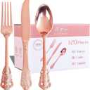 WDF 120Pieces Rose Gold Plastic Silverware - Heavy Duty Rose Gold Plastic Cutlery Set - Disposable Utensils - Flatware Includes 40 Forks, 40 Spoons, 40 Knives for Wedding Party Birthday
