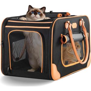 Extra Large Cat Carrier Soft Sided Pet Carrier for 2 Cats, Collapsible Cat Carrier Large Cats Small Dogs Up to 50 Lbs, Cat Bag Carrier for Travel, Anti-Wear and Ventilated Design, 24"X14"X15.5"