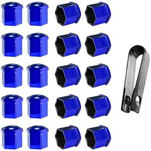 Yourkar 40 PCS Wheel Nut Covers Bolt Caps, 17mm Anti-Theft Wheel Lug Bolt Covers with Removal Tool, Automotive Hub Screw Exterior Protection Cap, Decorative Car Accessories (Glossy, Blue) set of 2