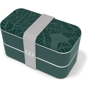 MONBENTO - Bento Box MB Original Jungle with Compartments - 2 Tier Leakproof Lunch Box for Work/School and Meal Prep - BPA Free - Food Grade Safe - Nature Pattern - Green