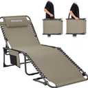 KingCamp Lounge Chair Outdoor, Folding Portable Tanning Chairs Comfy Adjustable 5-Position Lay Flat Foldable Chaise Chaser Lounger with Pillow for Outside Beach Patio Sun Bathing Pool, Beige