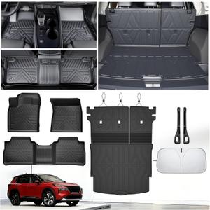 Floor Mats for Nissan Rogue 2021-2024 2025 2026(Not to Sport),All Weather Protection Custom Floor Mats Trunk Cargo and Car Windshield Cover Set for Nissan Rogue Accessories, Car Floor Liners Set