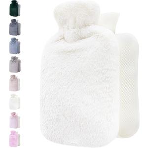 Qomfor Hot Water Bottle with Soft Cover - 1.8L Large - Classic Hot Water Bag for Pain Relief, Neck and Shoulders, Feet Warmer, Menstrual Cramps, Hot and Cold Therapy - Great Gift for Women - White