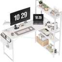 Treesland 47 Inch Computer Desk with Bookshelf, Corner Desk with Storage, L Shaped Desk, Home Office Desks, Writing Study Desk for Bedroom, White