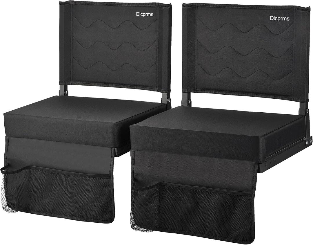 Stadium Seats for Bleachers with Back Support,Bleacher Chairs with Back and Cushion,Bleacher Seats, Portable Stadium Seats, Thick Padded Folding Chair, Comfort for Sports Events, Black 2pcs, 17.1 inches x 13.4 inches x 16.2 inches