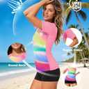 AOBUTE Women Short Sleeve Rash Guard Gradient Sun Protection Swim Shirts, Medium