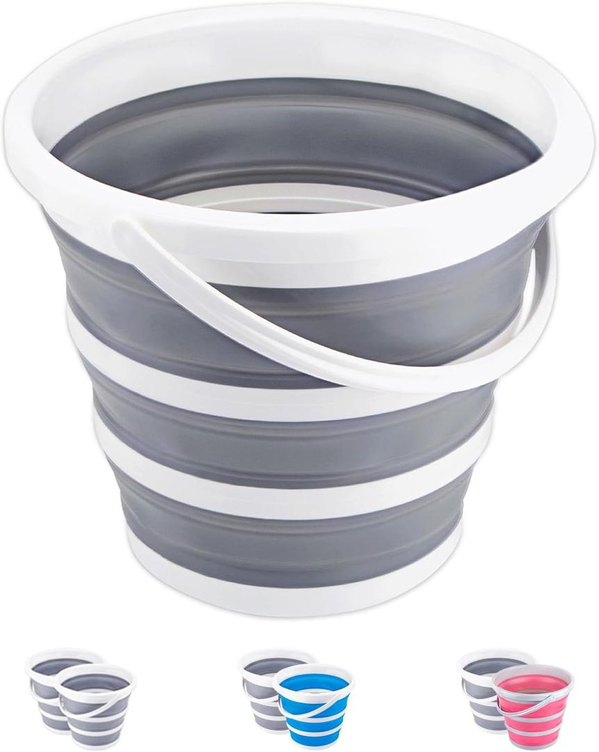 Collapsible Bucket 10L 2.6 Gallon Cleaning Bucket Mop Bucket Folding Foldable Portable Small Plastic Water Supplies for Outdoor Garden Camping Fishing Car Wash Space Saving (Gray)