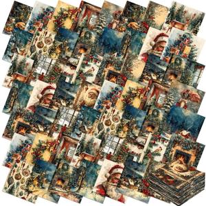 100 Pcs 5 x 5 Inch Vintage Christmas Quilting Fabric Christmas Fat Squares Patchwork Strips Santa Nutcracker Reindeer Precut Fabric Bundles for Xmas Handmade DIY Craft Sewing Material