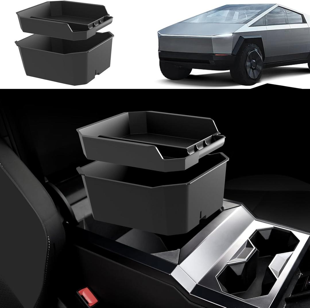 Double Layer Center Console Organizer for Tesla Cybertruck 2024, ABS Console Tray Insert storage box for Cybertruck Accessories(2PCS)