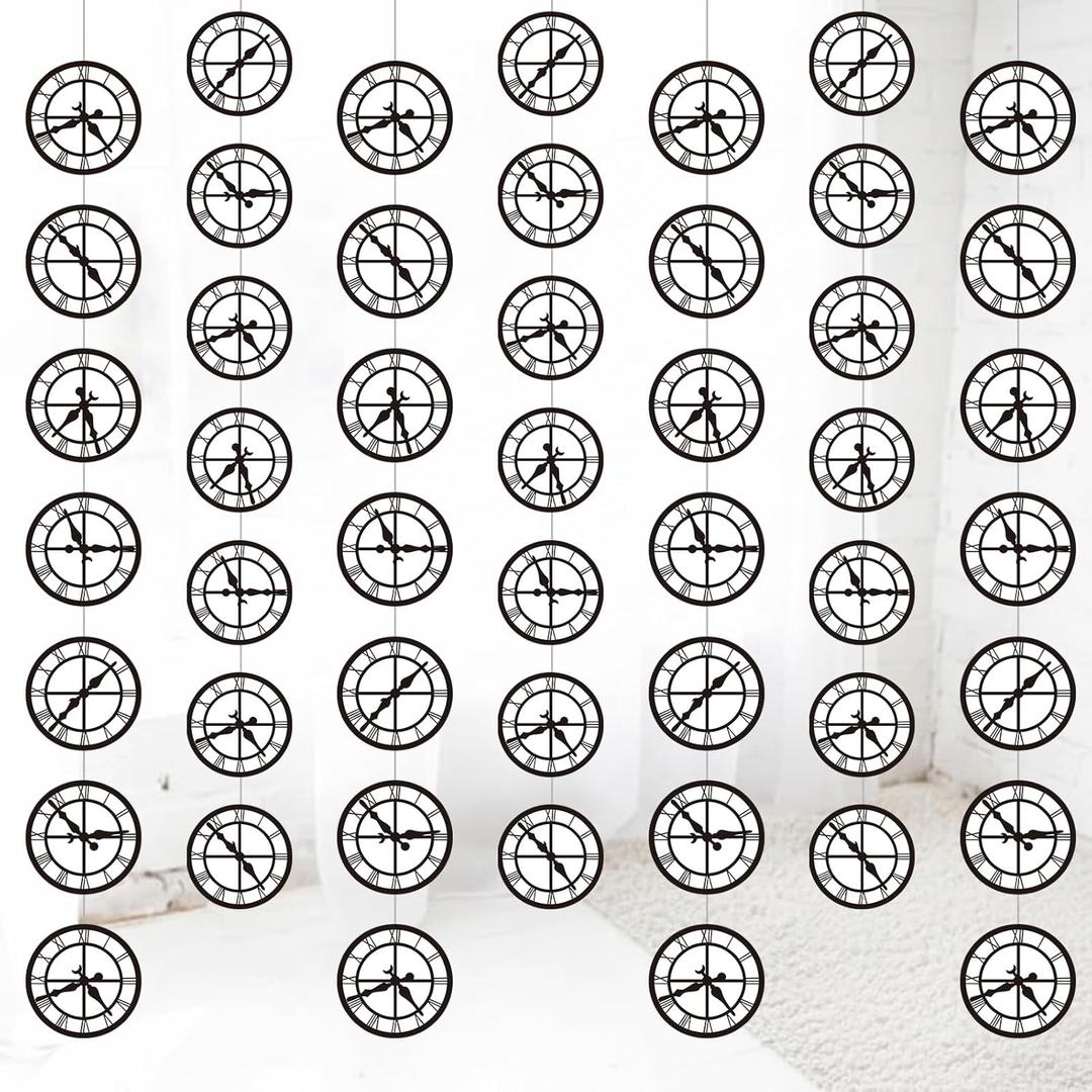 Xinnun Wonderland Tea Party Decorations Curious Clock Garlands Banners Princess Theme Banner Cutouts Ribbon Streamers for Wonderland Birthday Baby Shower Garden Tea Wedding Party Decor Supplies