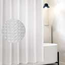 Waffle Fabric White Shower Curtain with Liner Set - Includes Free Clear Liner, Decorative Shower Curtain for Bathroom Set - Rustproof Metal Grommets Waterproof Hotel Quality 72" x 72" Heavy 290 GSM