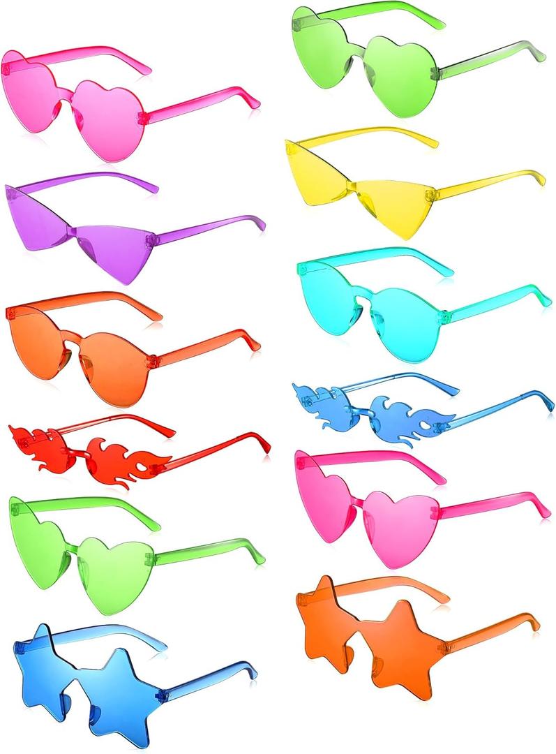 Kanayu 12 Pcs Mixed Style Rimless Sunglasses Retro Party Favors Eyewear for Bachelor Party Photoshoot Costume Accessories (Neon Color) Kanayu 12 Pcs Mixed Style Rimless Sunglasses Retro Party Favors Eyewear for Bachelor Party Photoshoot Costume Accessories (Neon Color)