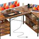 Alpen L Shaped Computer Desk, 47 Inch Corner Desk with Drawers and Power Outlets, Home Office Desk for Gaming, Study Writing PC Table with Storage and Reversible Shelf, Rustic Brown