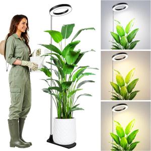 LBW Grow Lights for Indoor Plants, 6.3" Full Spectrum Plant Light with Base, 59" Height Adjustable Grow Lamp, 6/8/12/16H Auto Timer, 3 Light Color, 5 Dimmable Level, for Tall Large Plant, Black,1 pack