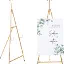 Yaocom 20" x 27" x 53" Gold Easel Stand for Wedding Sign Metal Adjustable Easel Stand with Bow Top Adjustable Tall Height Metal Sign Holder for Display Painting Canvas Welcome Poster Floor Home