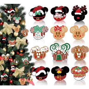 Christmas Party Decorations Tree Wooden Hanging 24 pcs Cute Themed Christmas Tree Decorations Merry Christmas Ornaments Hanging Sign Photo Prop for Holiday Xmas Decorations