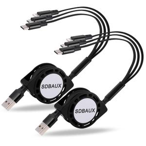 SDBAUX Multi Charging Cable,USB A to 3 in 1 Retractable IP/Type-C/Micro Port Fast Charger Cord for iPhone 16 15 14 13 12 Pro Max Mini,Galaxy S24/S23,Cell Phones Tablets Universal Use (2Pack/Black)