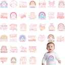 Baby Shower Iron on Transfers - 36Pcs Pink DTF Transfers Ready to Press, Baby Girls Iron on Decals Patches Bodysuit, Vinyl Stickers for Baby Onesie Bibs Decorating Kit Gender Reveal Party