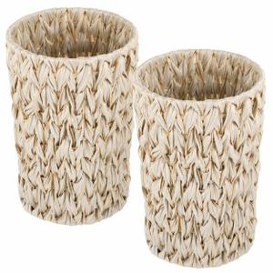 Varku 2 Pcs Wicker Trash Cans,11 in Boho Trash Cans Handwoven Plastic Rattan Trash Can Waste Baskets with Wide Opening, Waterproof Waste Bin for Bathroom, Bedroom, Office, Home（2 Gallon）