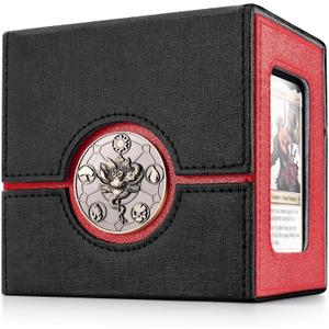 Kabinka Commander Deck Box for MTG with Dice Tray, Holds 100 Double-Sleeved Cards,Card Deck Box with Metal Emblem for TCG/PTCG, Cards Storage Case with 35PT Magnetic Card Holder (Black/Red, Lotus)