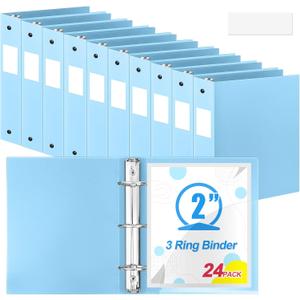 Henoyso 24 Pcs 2 Inch 3 Ring Plastic Binder 8.5'' x 11'' Letter Size Paper Soft Plastic Flexible Binders Bulk Organizer for School Office Supplies, Large 490 Sheet Capacity (Light Blue)