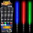 Liberty Imports 12 Pack LED Light Up Sabers Set - Motion Sensitive Retractable Swords with FX Sound Effects for Kids Party Supplies, Bulk Party Favors and Cosplay (Half Retract)