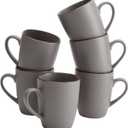 Famiware Venus Coffee Mugs for 6, 14 oz Mug Set, Drinking Cup with Handle for Coffee, Tea, Cocoa, Milk, Dark Grey