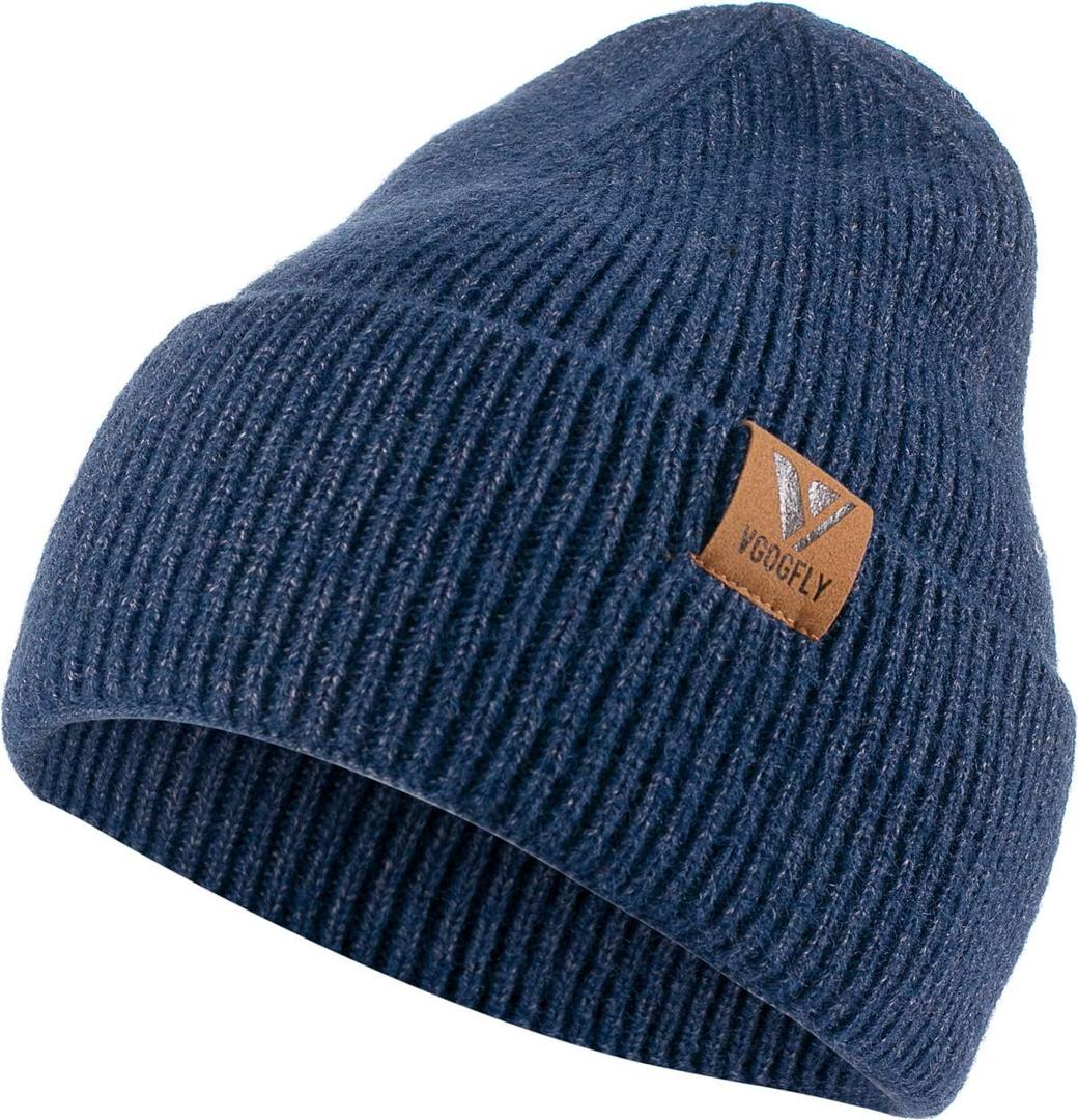 Vgogfly Beanie Men Slouchy Knit Skull Cap Warm Stocking Hats Guys Women Striped Winter Beanie Hat Cuffed Plain Hat (Navy)
