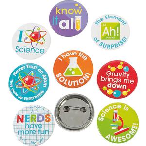 Fun Express Science Party Mini Buttons Set - Fun Science-Themed Party Favors & Classroom Supplies for Kids - Perfect for Science Parties Educational Events and Teacher Rewards - 1.5" Size -48 Pieces
